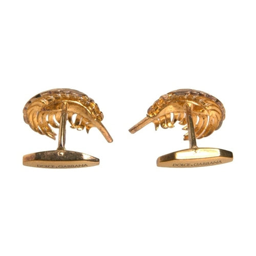 Dolce & Gabbana Gold 925 Sterling Silver Crystal Leaf Cufflink