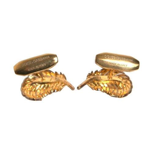 Dolce & Gabbana Gold 925 Sterling Silver Crystal Leaf Cufflink