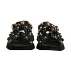Dolce & Gabbana Black Leather Studded Slides Sandals Shoes