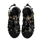 Dolce & Gabbana Black Leather Studded Slides Sandals Shoes