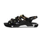 Dolce & Gabbana Black Leather Studded Slides Sandals Shoes