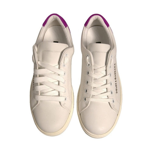 Dolce & Gabbana White Suede Leather Low Top Sneakers Shoes