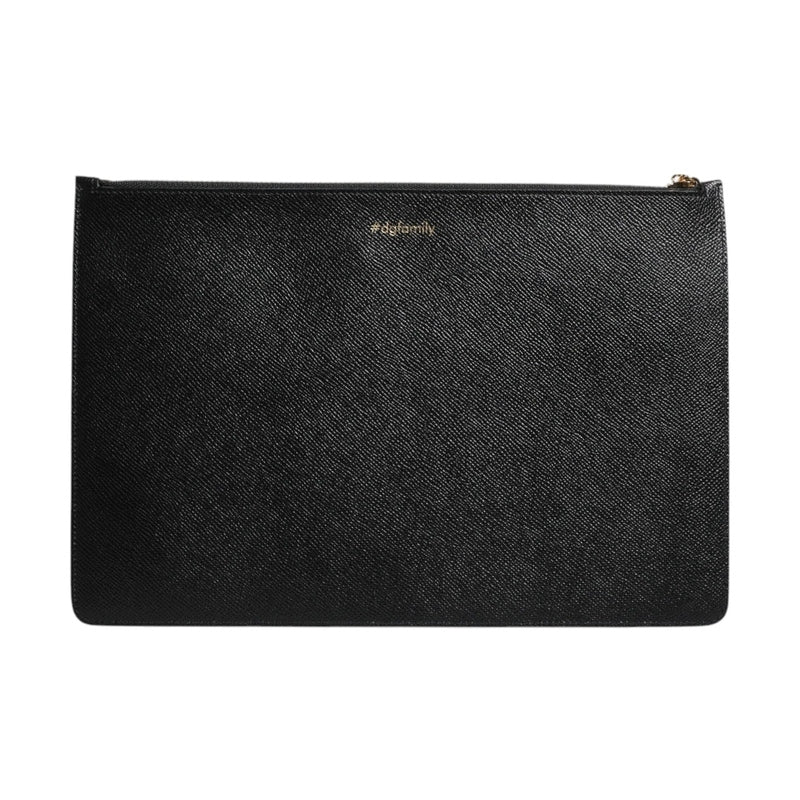 Dolce & Gabbana Black Leather #DGFAMILY Embellished Men Zip Pouch Bag