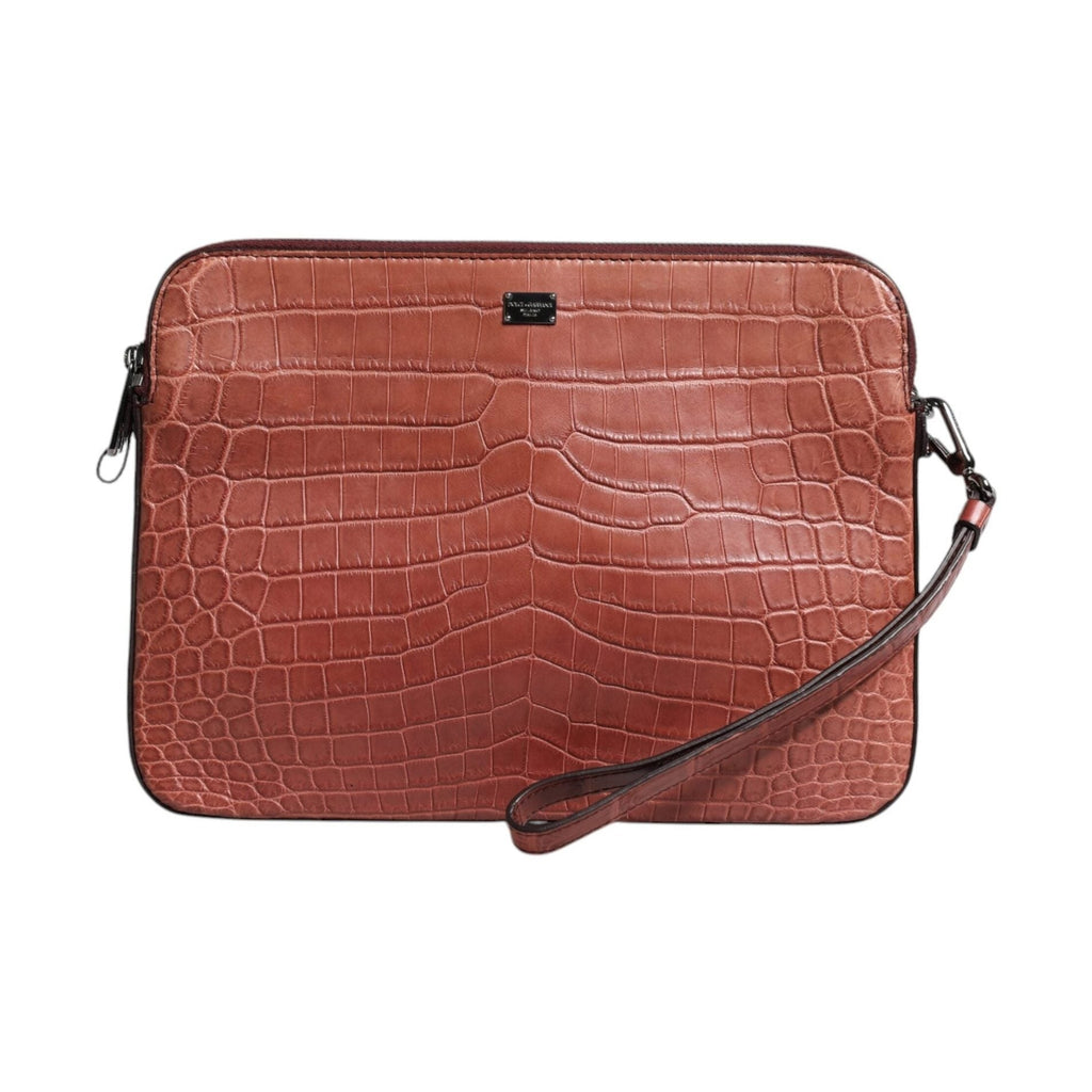 Dolce & Gabbana Bordeaux Croc Leather Logo Plaque Men Briefcase Bag