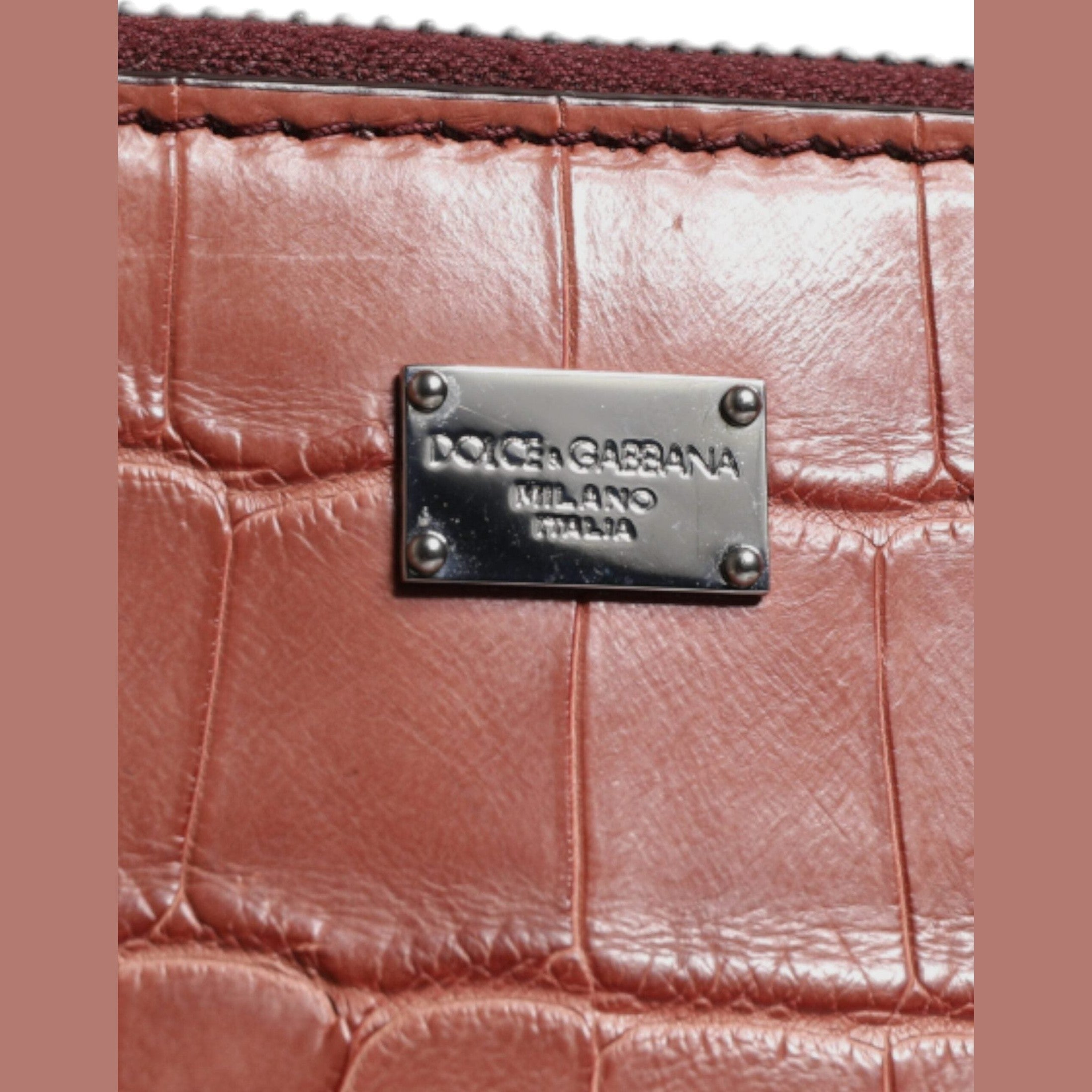 Dolce & Gabbana Bordeaux Croc Leather Logo Plaque Men Briefcase Bag