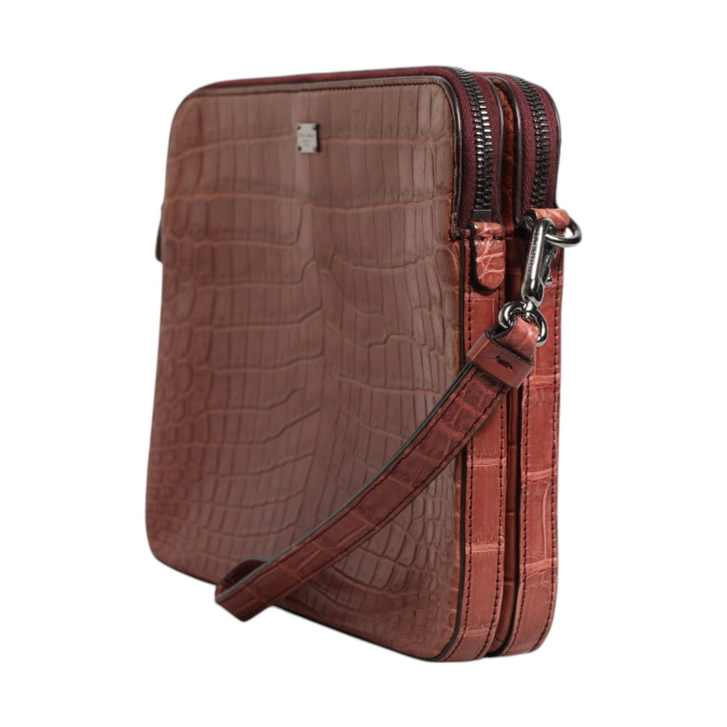 Dolce & Gabbana Bordeaux Croc Leather Logo Plaque Men Briefcase Bag