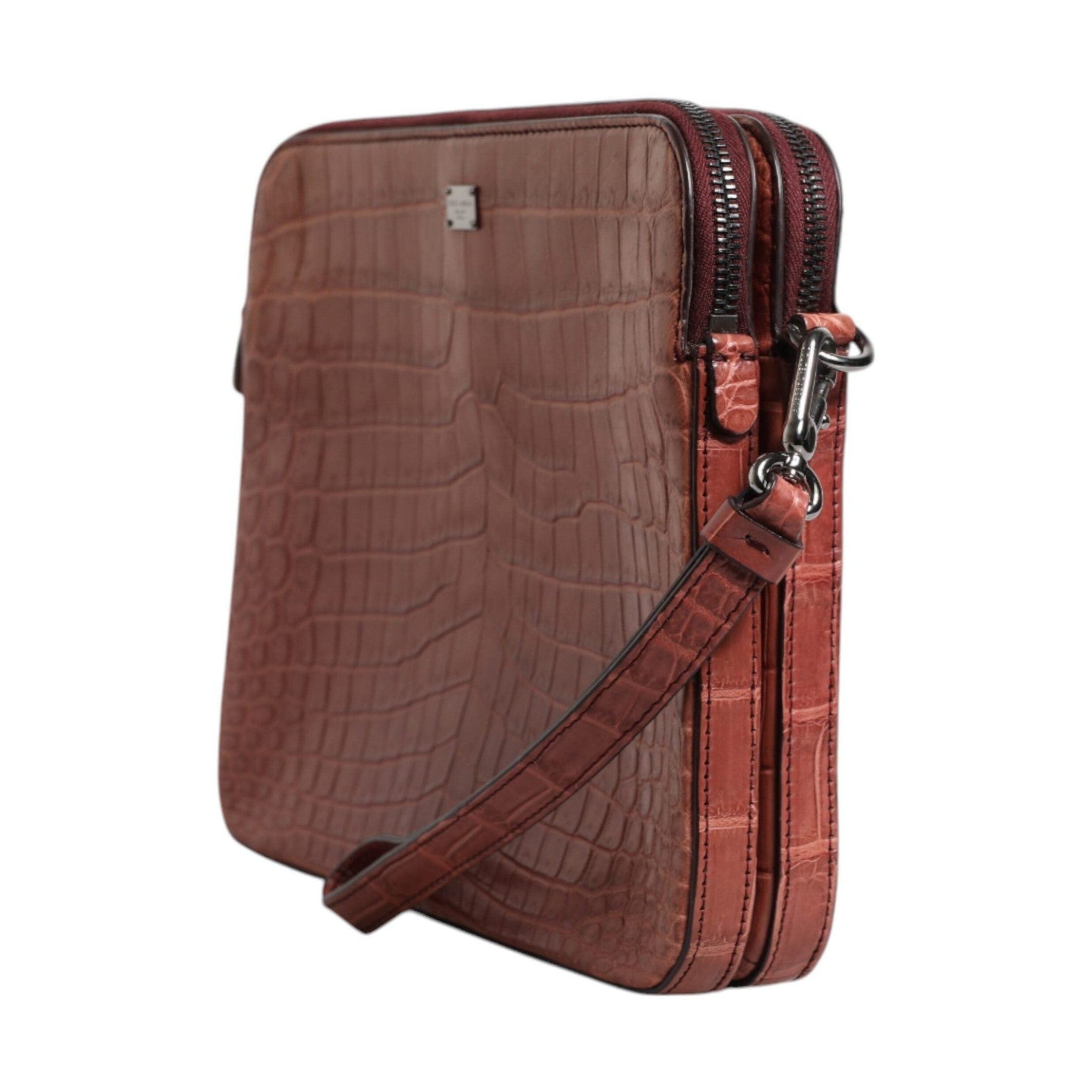 Dolce & Gabbana Bordeaux Croc Leather Logo Plaque Men Briefcase Bag