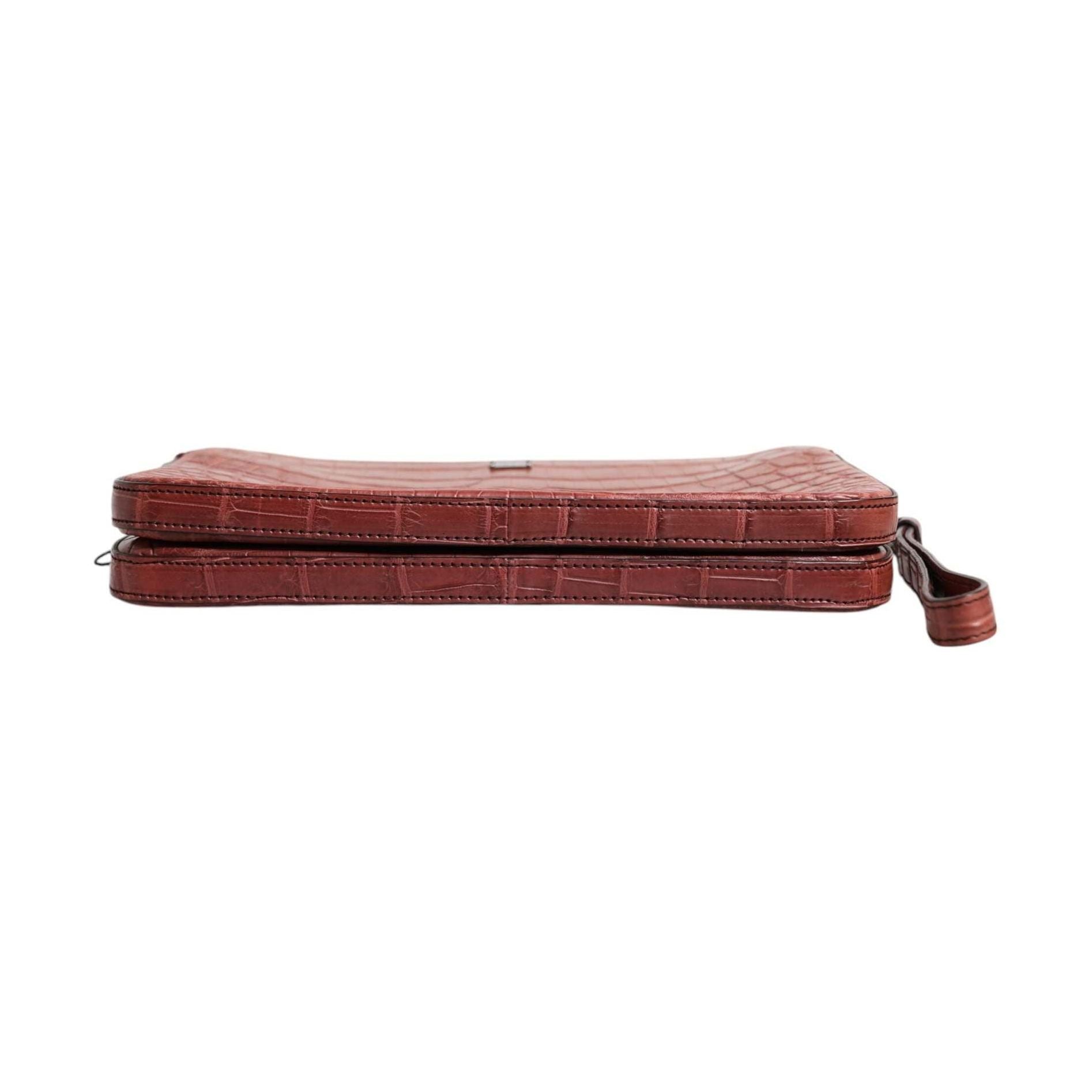 Dolce & Gabbana Bordeaux Croc Leather Logo Plaque Men Briefcase Bag