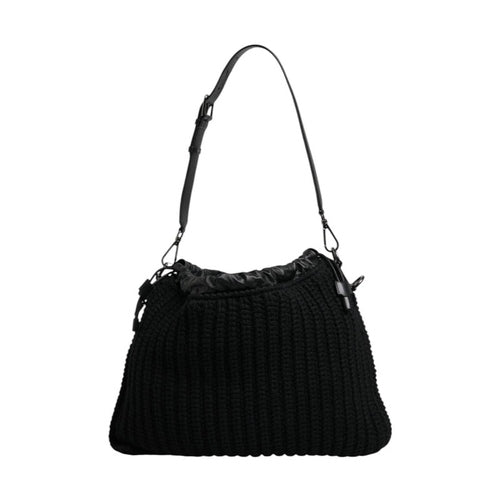 Dolce & Gabbana Black Cashmere Knitted Leather Shoulder Bag