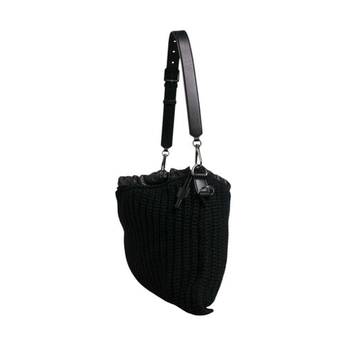 Dolce & Gabbana Black Cashmere Knitted Leather Shoulder Bag