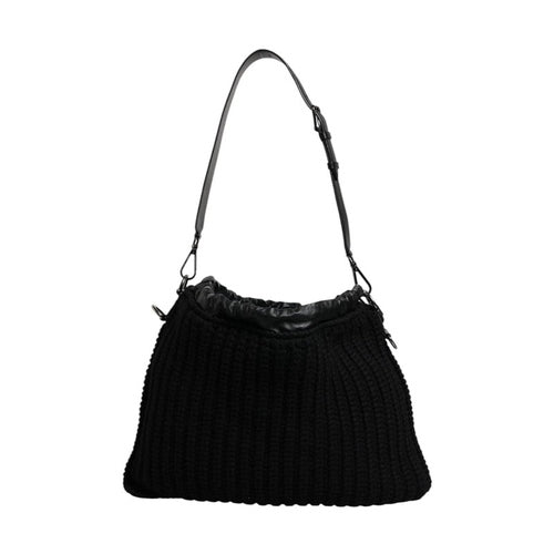 Dolce & Gabbana Black Cashmere Knitted Leather Shoulder Bag