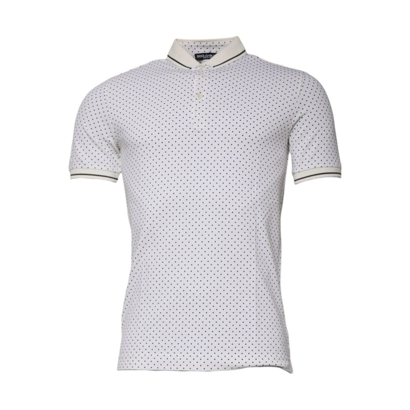 Dolce & Gabbana White Polka Dot Cotton Collared Polo T-shirt