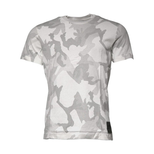 Dolce & Gabbana White Gray Camouflage Cotton Crew Neck T-shirt