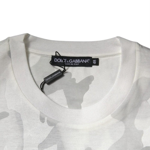 Dolce & Gabbana White Gray Camouflage Cotton Crew Neck T-shirt