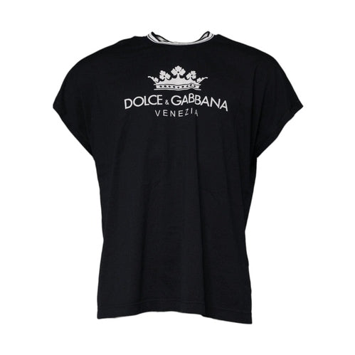 Dolce & Gabbana Dark Blue Logo Crown Cotton Crew Neck T-shirt
