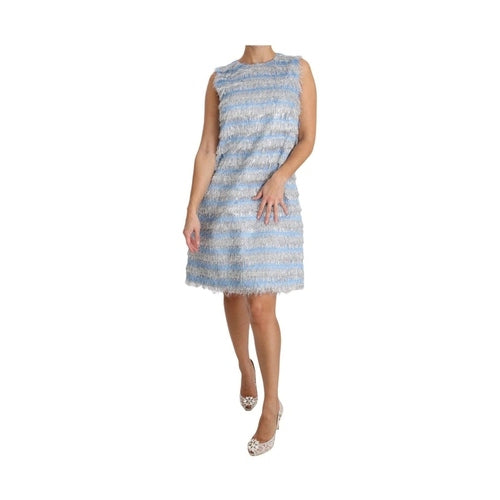 Dolce & Gabbana Light Blue Silver Shift Gown Dress