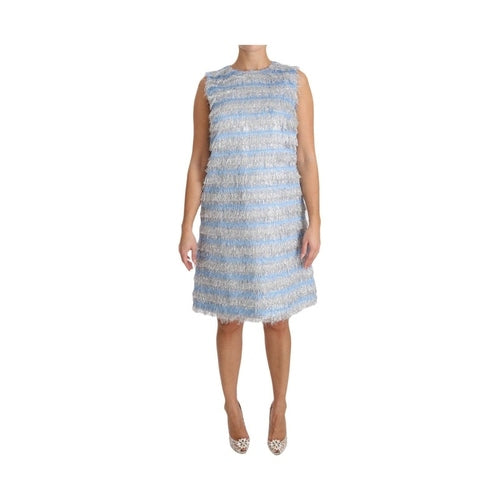 Dolce & Gabbana Light Blue Silver Shift Gown Dress
