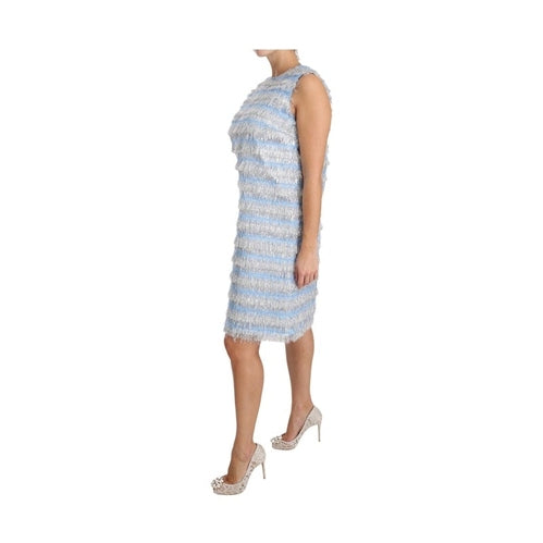 Dolce & Gabbana Light Blue Silver Shift Gown Dress