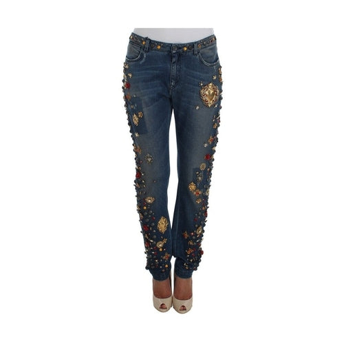Dolce & Gabbana Crystal Roses Heart Embellished Jeans