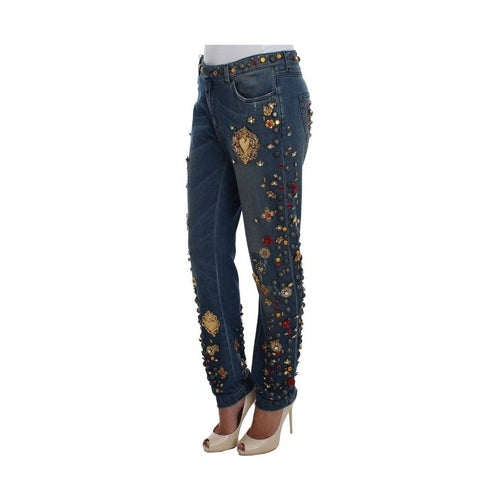 Dolce & Gabbana Crystal Roses Heart Embellished Jeans