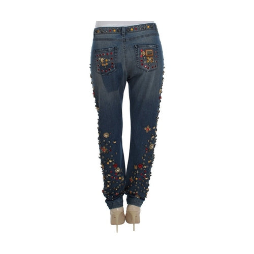 Dolce & Gabbana Crystal Roses Heart Embellished Jeans