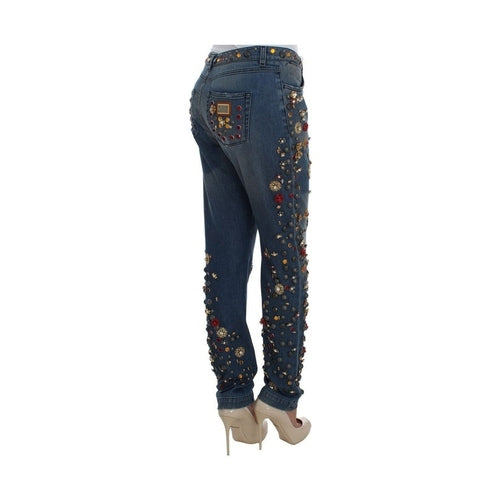 Dolce & Gabbana Crystal Roses Heart Embellished Jeans