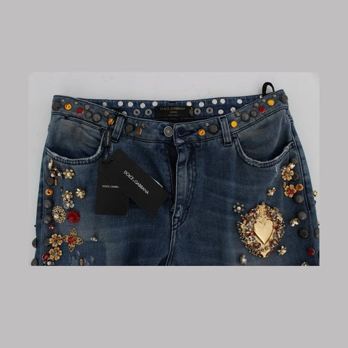 Dolce & Gabbana Crystal Roses Heart Embellished Jeans