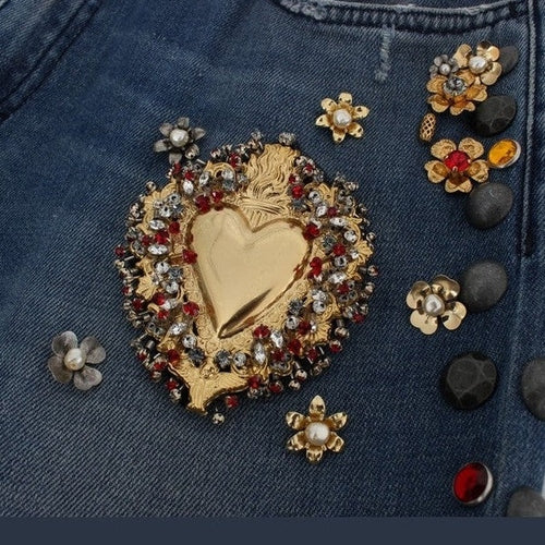 Dolce & Gabbana Crystal Roses Heart Embellished Jeans