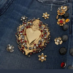 Dolce & Gabbana Crystal Roses Heart Embellished Jeans