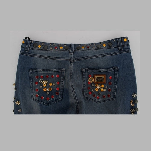 Dolce & Gabbana Crystal Roses Heart Embellished Jeans