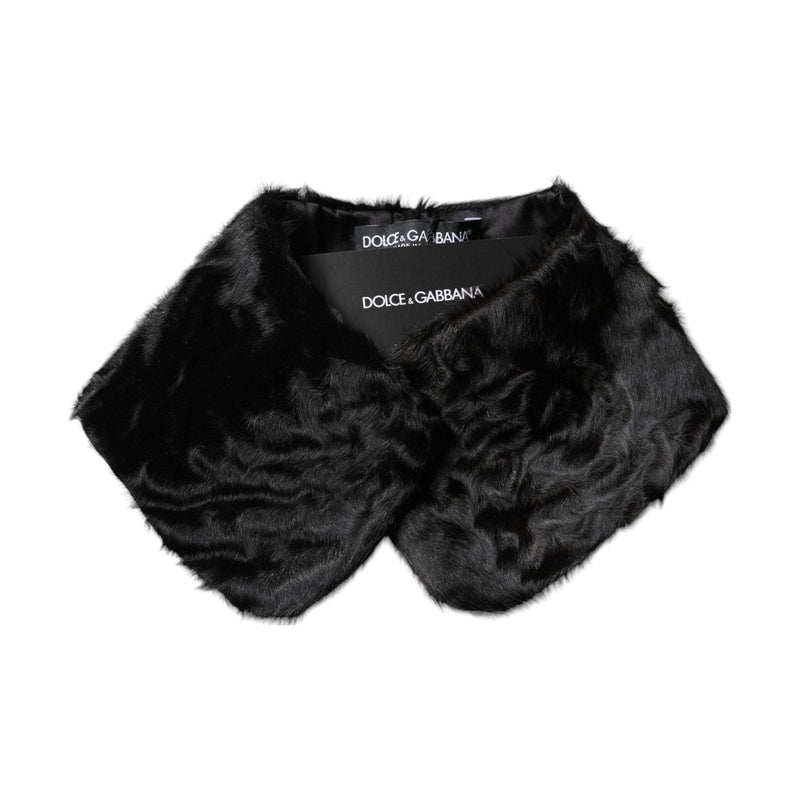 Dolce & Gabbana Black Lamb Fur Collar Women Neck Wrap Scarf