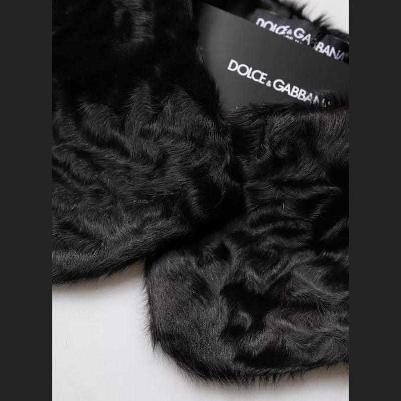 Dolce & Gabbana Black Lamb Fur Collar Women Neck Wrap Scarf