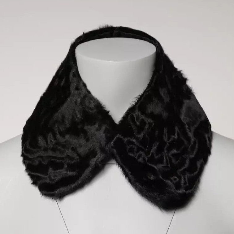 Dolce & Gabbana Black Lamb Fur Collar Women Neck Wrap Scarf