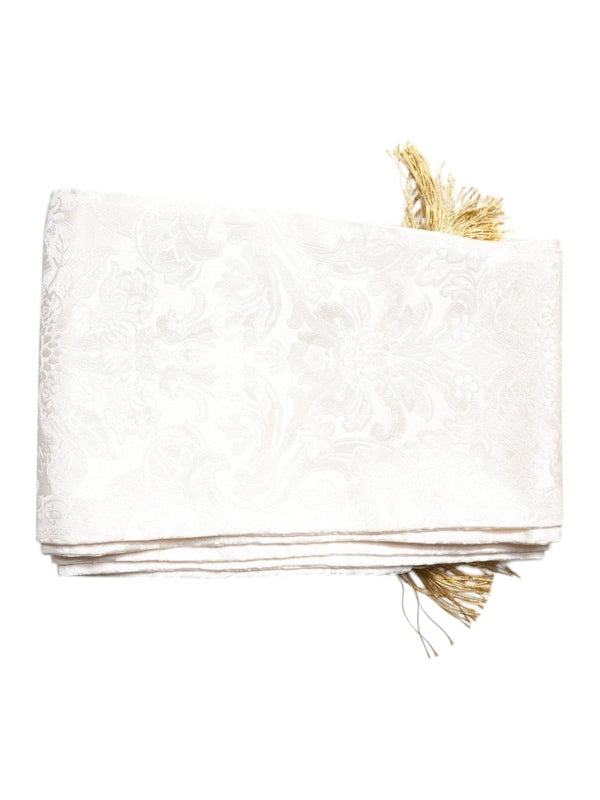 Dolce & Gabbana White Floral Jacquard Skinny Fringes Scarf