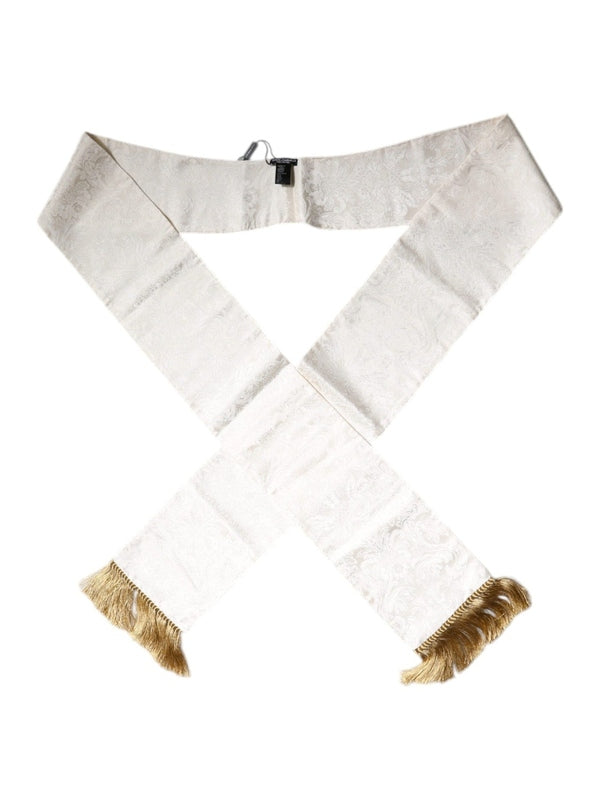 Dolce & Gabbana White Floral Jacquard Skinny Fringes Scarf