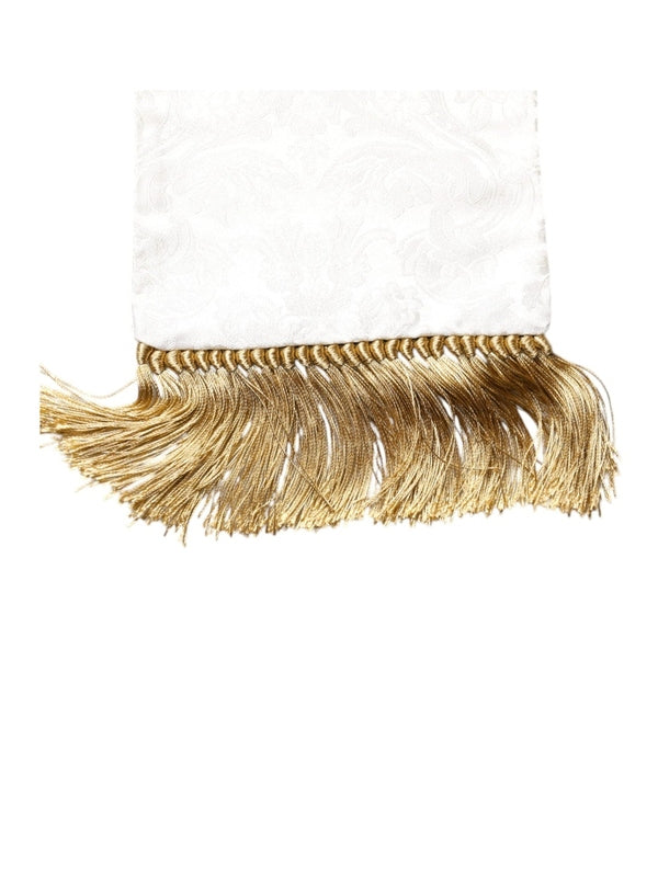 Dolce & Gabbana White Floral Jacquard Skinny Fringes Scarf