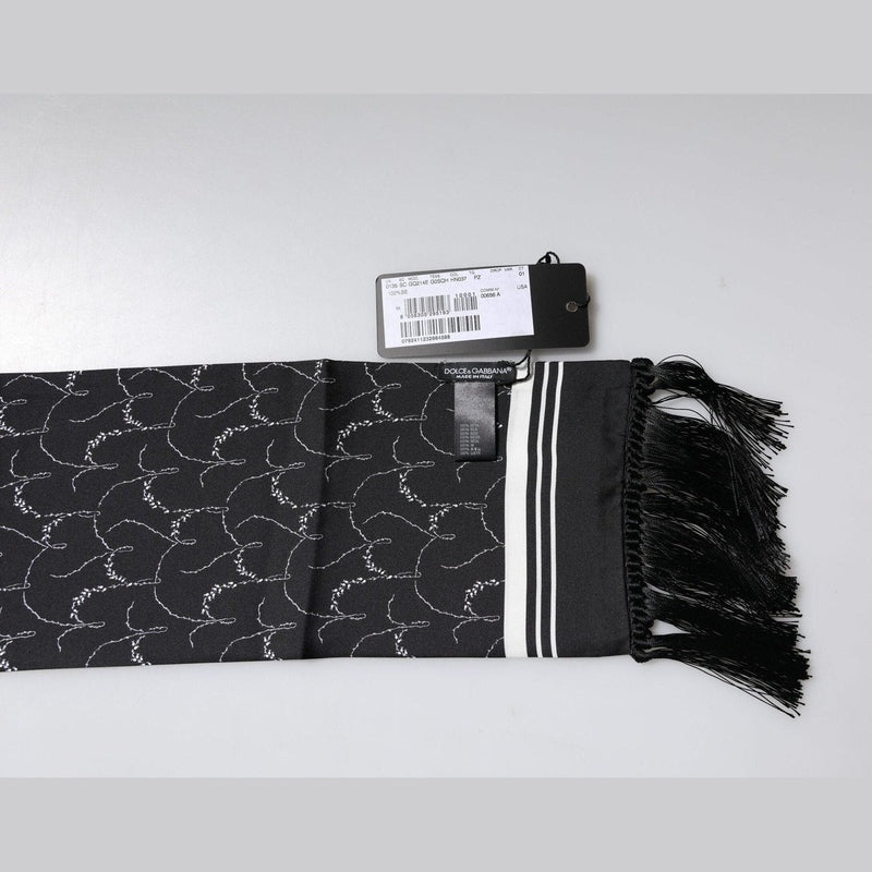 Dolce & Gabbana Black Patterned Skinny Fringes Shawl Scarf