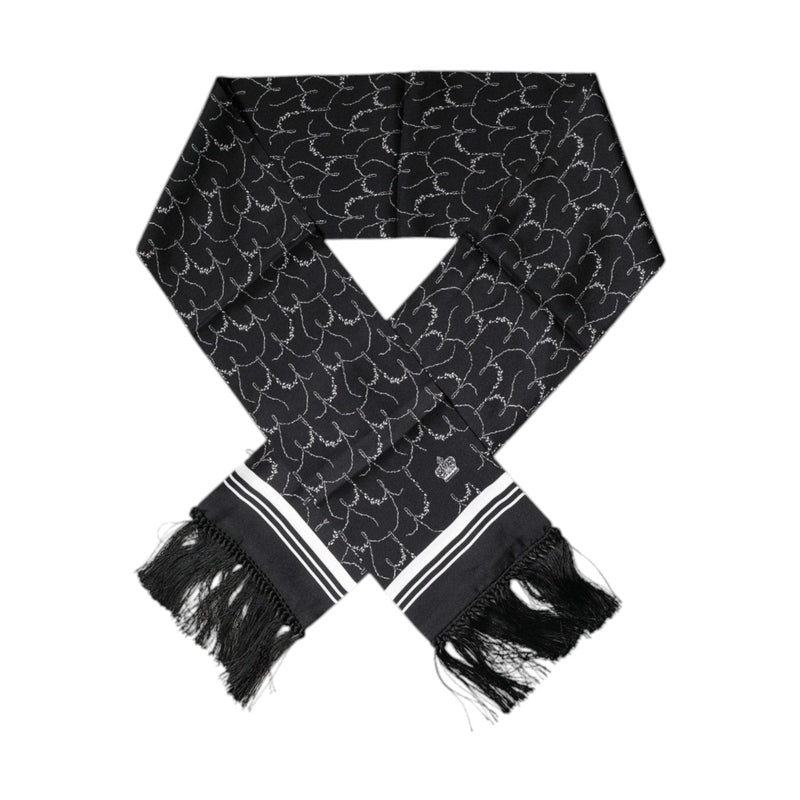 Dolce & Gabbana Black Patterned Skinny Fringes Shawl Scarf
