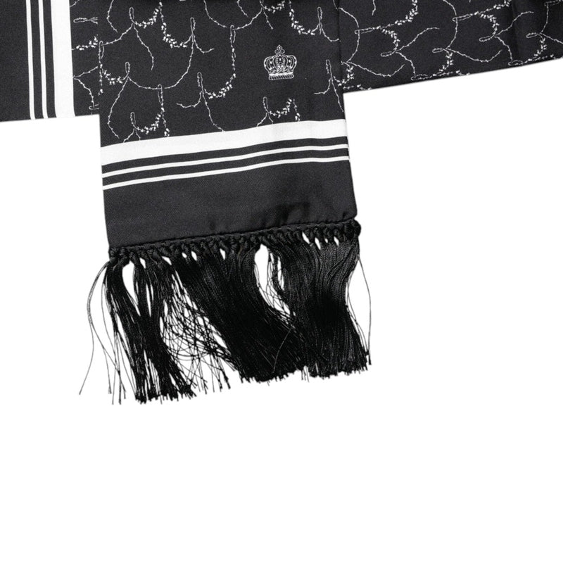 Dolce & Gabbana Black Patterned Skinny Fringes Shawl Scarf