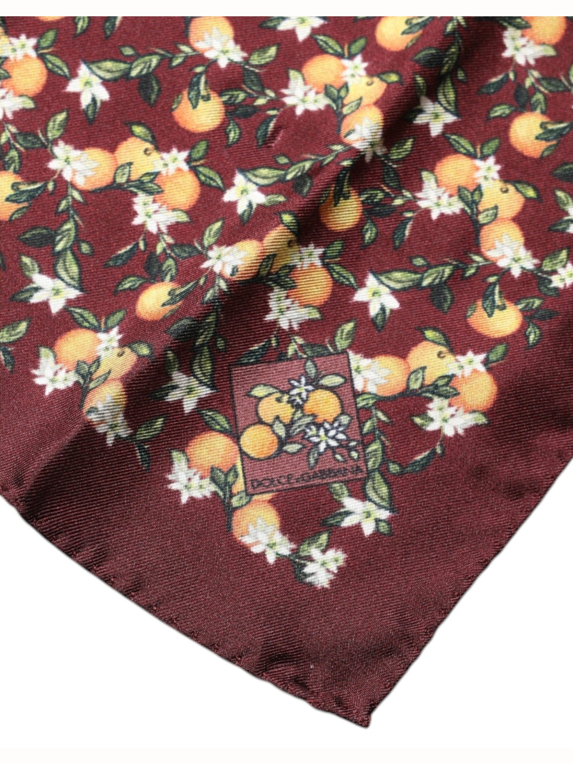 Dolce & Gabbana Maroon Oranges Silk Square Handkerchief Scarf
