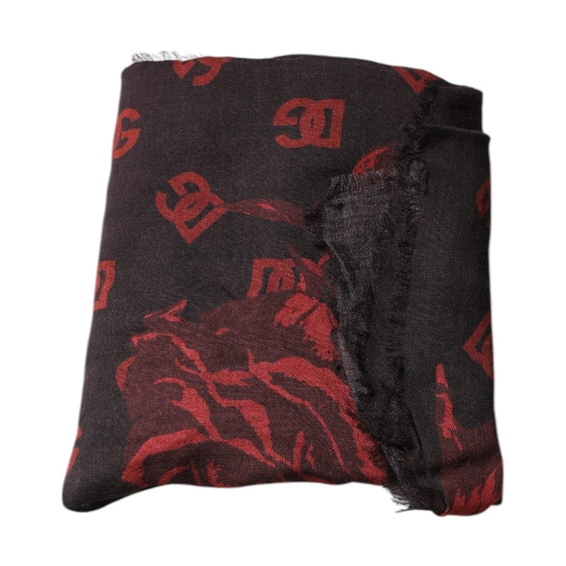 Dolce & Gabbana Black Red Floral Modal Wrap Shawl Scarf