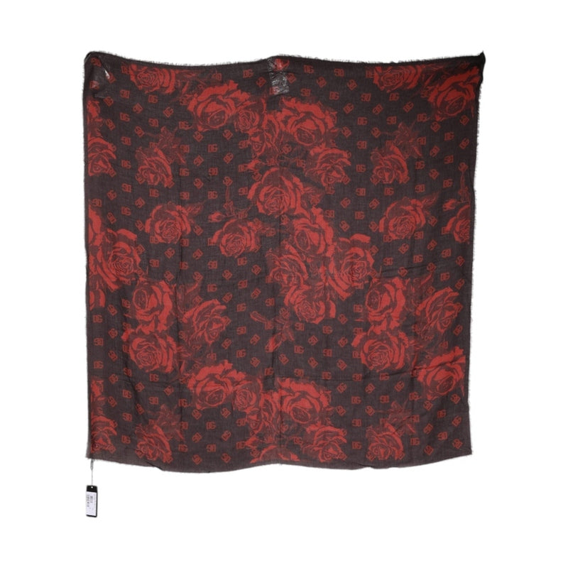 Dolce & Gabbana Black Red Floral Modal Wrap Shawl Scarf