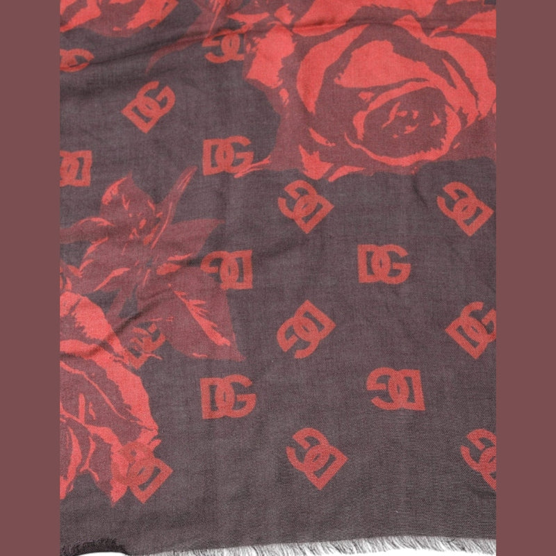 Dolce & Gabbana Black Red Floral Modal Wrap Shawl Scarf