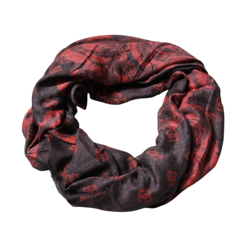 Dolce & Gabbana Black Red Floral Modal Wrap Shawl Scarf