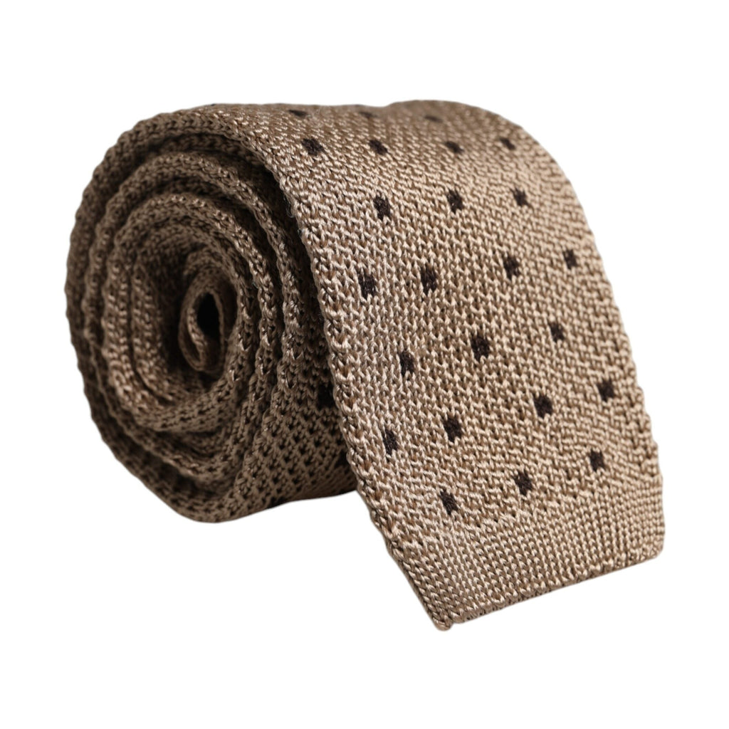 Dolce & Gabbana Beige Polka Dot Silk Adjustable Necktie Tie