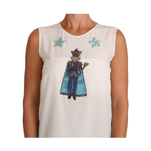 Dolce & Gabbana White Silk Crystal Sequined Fairy T-shirt
