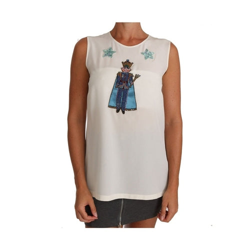 Dolce & Gabbana White Silk Crystal Sequined Fairy T-shirt