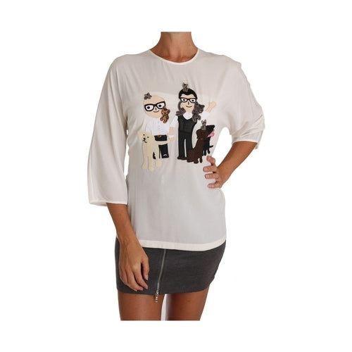 Dolce & Gabbana White Silk #dgfamily Blouse T-shirt