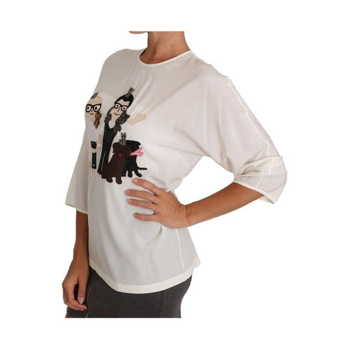 Dolce & Gabbana White Silk #dgfamily Blouse T-shirt