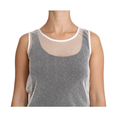 Dolce & Gabbana White Net  Transparent Sleeveless Tank Top